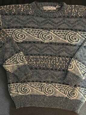 Vintage Bugle Boy Sweater Men's Medium -- Abstract Geometric Blue 90s